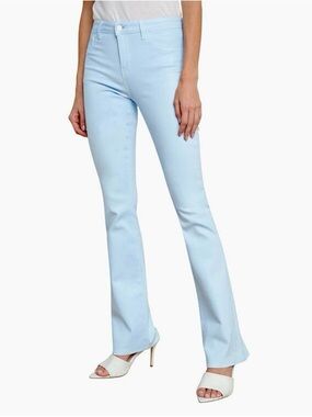 L'AGENCE Selma Coated Stretchy High-Rise Pale Ice Blue Bootcut Skinny Jeans
